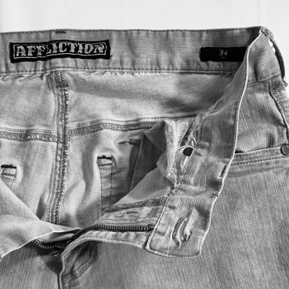 Affliction Jeans Men's 34 Long Gage Moto Stretch Charcoal Fade Motorcycle Style - Picture 11 of 16